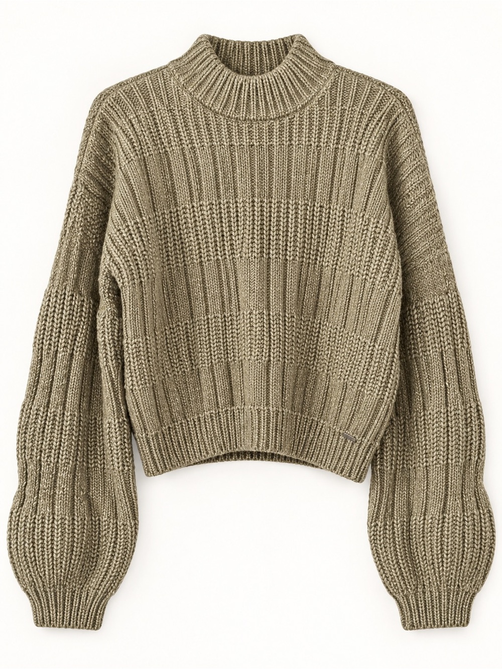 NWT GUESS Chunky Knit Cropped Turtleneck Sweater Olive Size M
